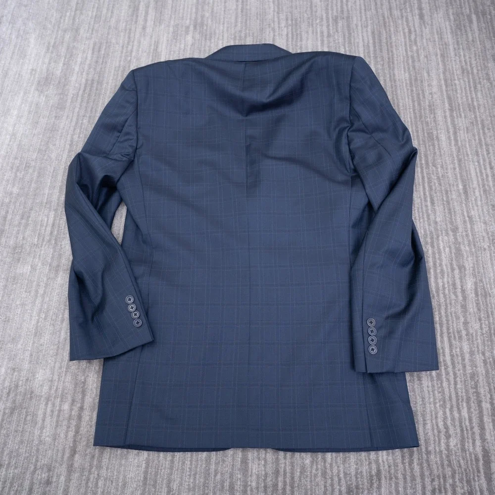 Jos A Bank Mens Navy Blue Windowpane 100% Wool 2 Button Blazer Sport Coat 40 LG